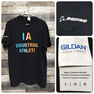Gildan Boeing Industrial Athlete T Shirt Men’s L Black Short Sleeve
